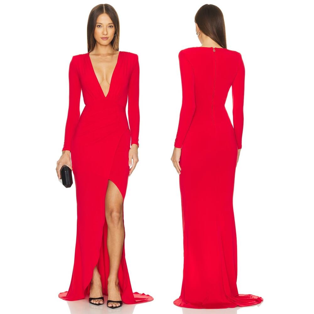 Nookie Farrah Gown Jersey Ruched Long Sleeve Party Formal Evening Prom Holiday S